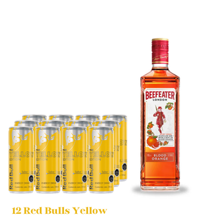 Promo Gin Beefeater Blood Orange 750 cc 37.5° + Pack 12 Red Bull Yellow Edition