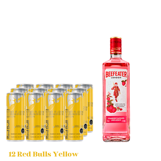 Promo Gin Beefeater Pink Strawberry 750 cc 37.5° + Pack 12 Red Bull Yellow Edition
