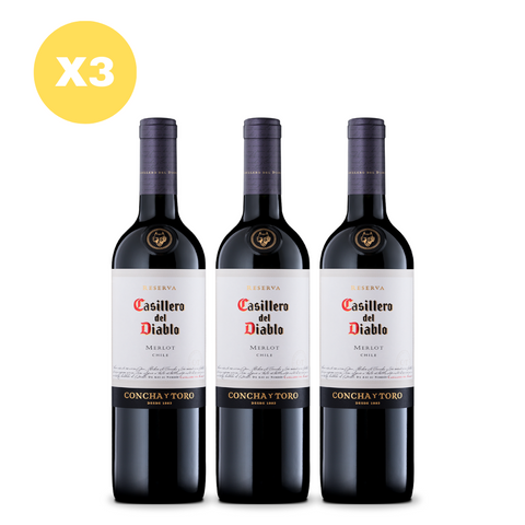 Pack x3 Vino Merlot Casillero Del Diablo Reserva 750ml