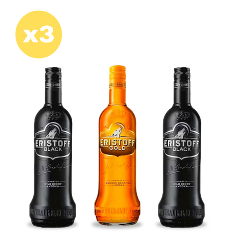 Pack x3 Vodka Eristoff; 2 Eristoff Black + 1 Eristoff Gold