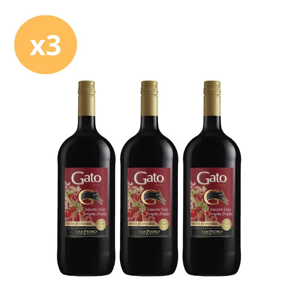 Cóctel de Vino Gato Selección Dulce Borgoña Frutilla 1.5L (8 Unidades)