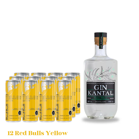 Promo Gin Kantal 750 ml 43° + Pack 12 Red Bull Yellow Edition