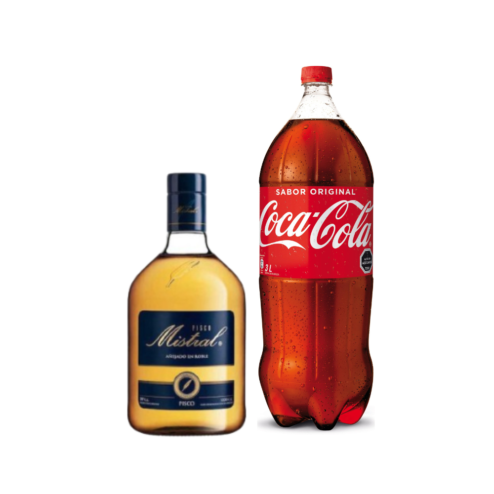 Promo Pisco Mistral Añejado En Roble 35° 750 ml + Bebida 3 Lts Variedades